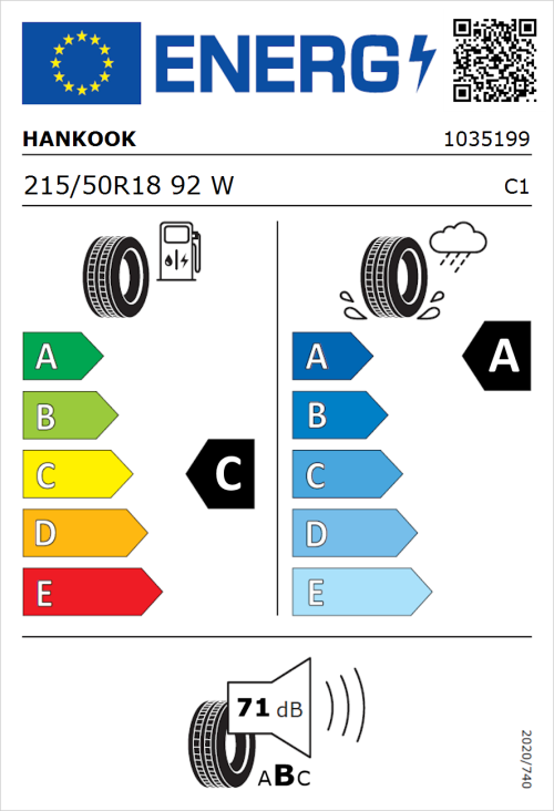 Tyre Label for Hankook Ventus Evo (K137A) 215/50R18 92W